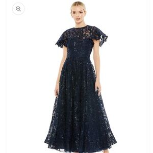 MAC DUGGAL Dress Size 18 Evening Gown Sequin Navy Blue NEW Midi Lace Fit Flare